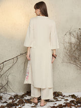 Women's Off White Embroidered Straight Kurta Palazzos Set