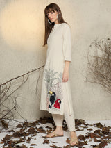 Women's Off White Embroidered Straight Kurta Palazzos Set