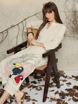 Women's Off White Embroidered Straight Kurta Palazzos Set