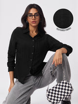 Women's Black Casual Oversized Fit Solid Full Sleeves Shirt