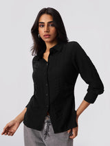 Women's Black Casual Oversized Fit Solid Full Sleeves Shirt
