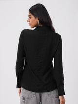 Women's Black Casual Oversized Fit Solid Full Sleeves Shirt