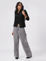 Women's Black Casual Oversized Fit Solid Full Sleeves Shirt