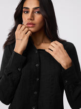 Women's Black Casual Oversized Fit Solid Full Sleeves Shirt
