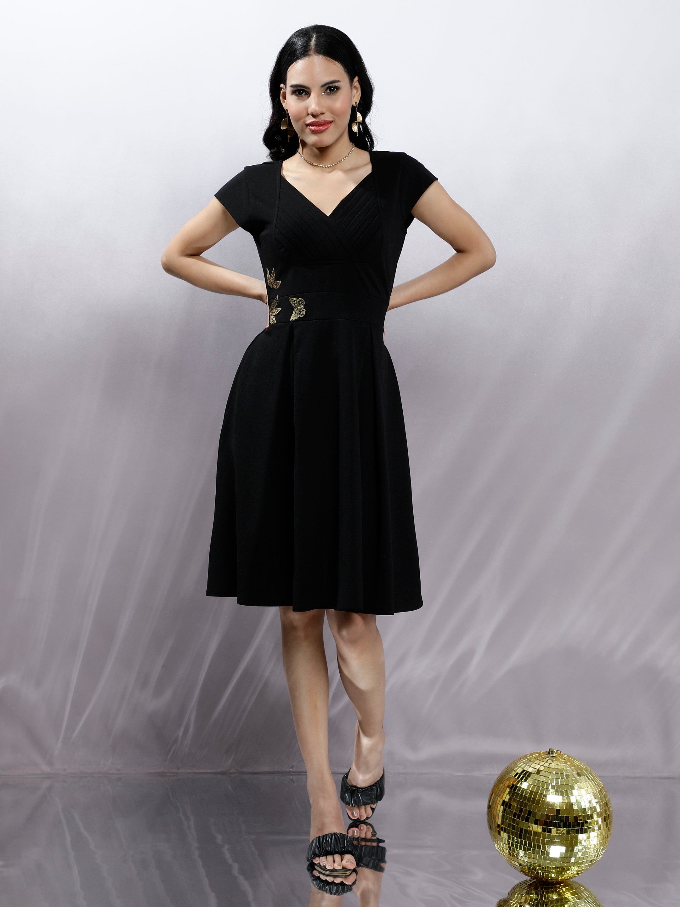 Women's Black Fit & Flared Party Dress