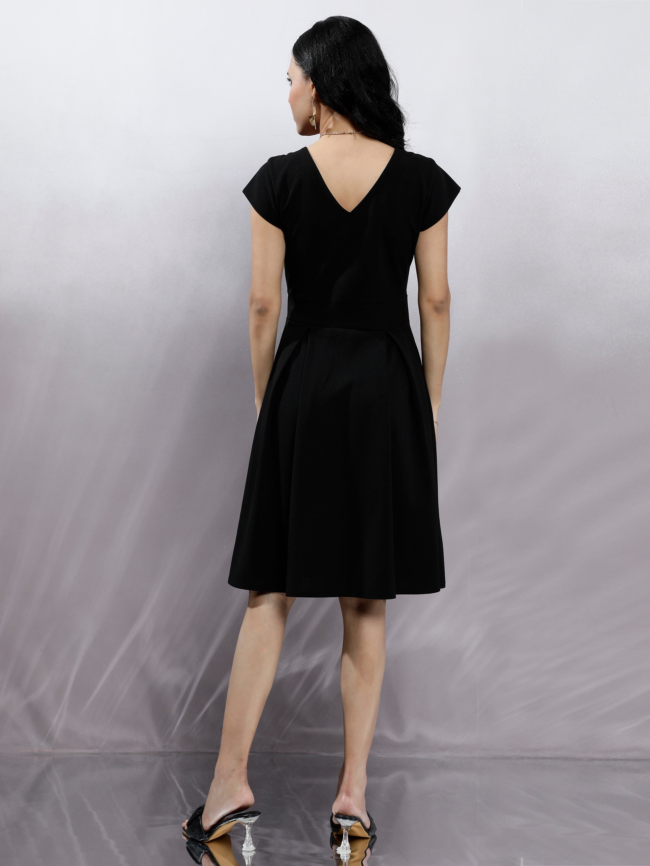 Women's Black Fit & Flared Party Dress