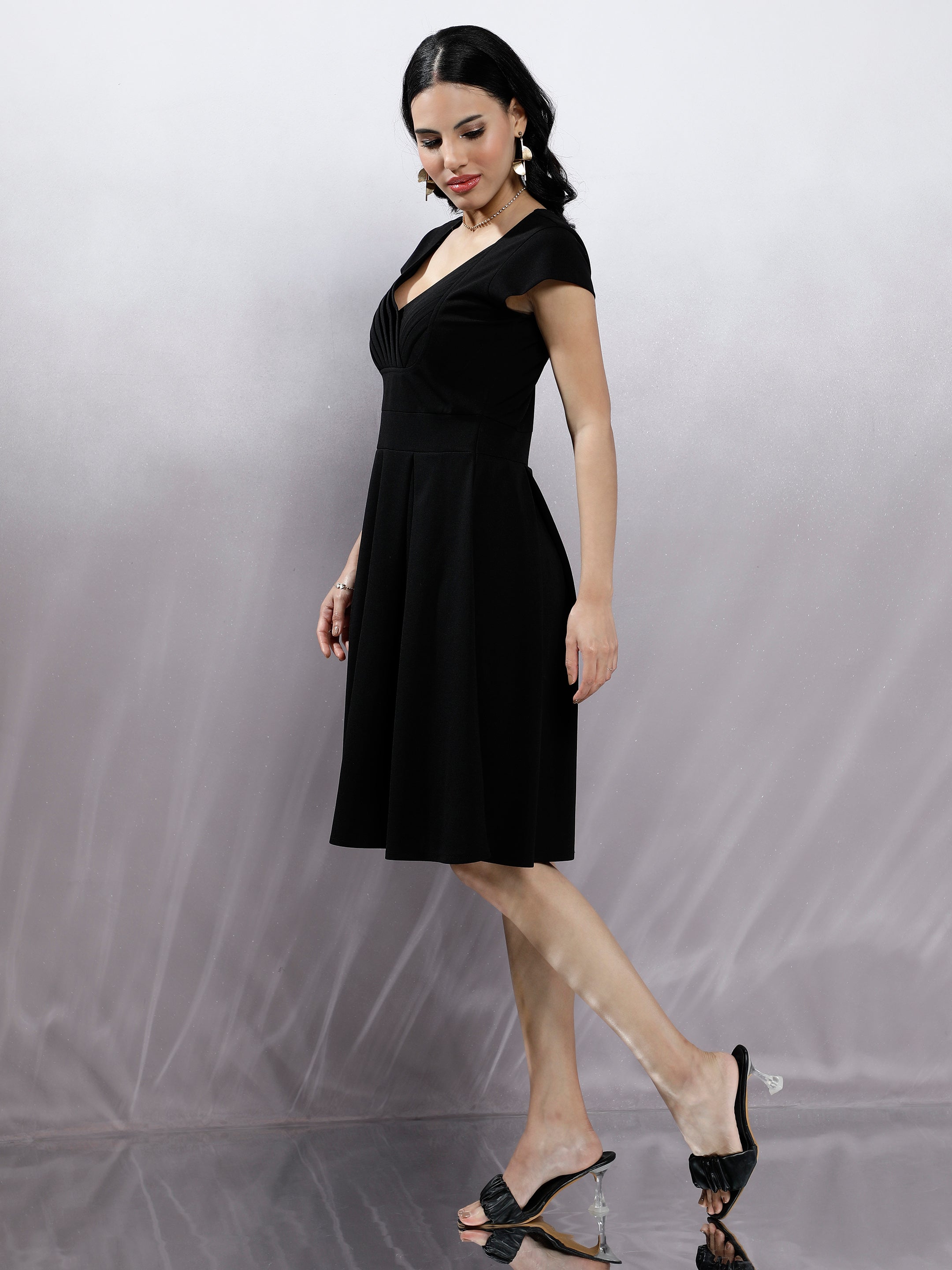 Women's Black Fit & Flared Party Dress