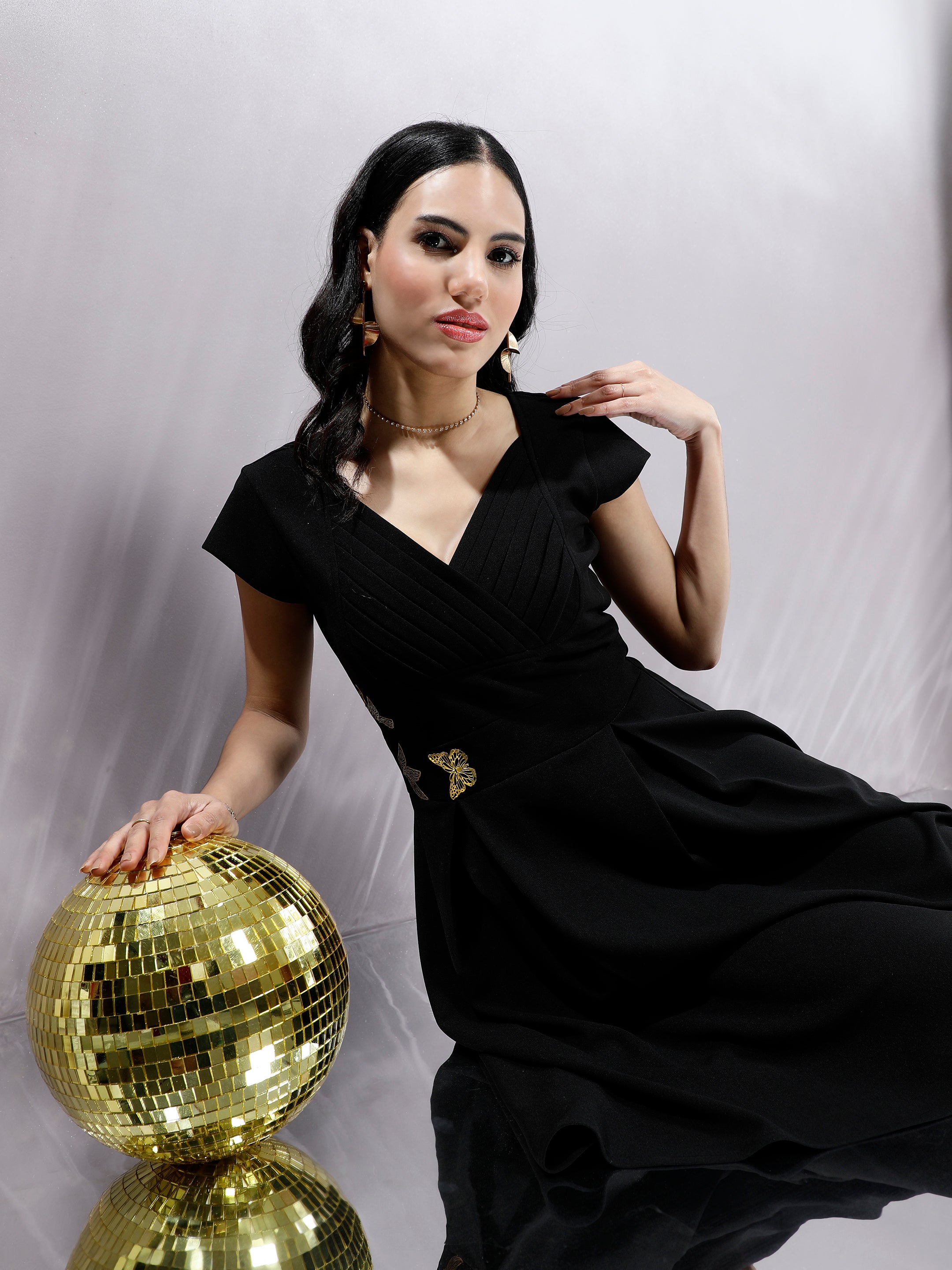 Women's Black Fit & Flared Party Dress