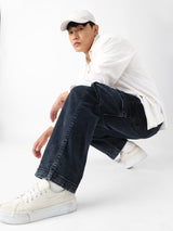 Men's Grey Solid Cargo Jeans