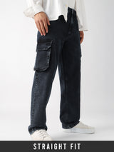 Men's Grey Solid Cargo Jeans