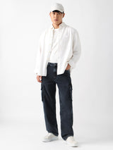 Men's Grey Solid Cargo Jeans