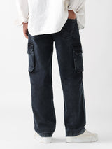 Men's Grey Solid Cargo Jeans