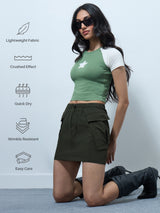 Women's Olive Casual Solid Skirt