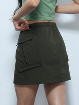 Women's Olive Casual Solid Skirt