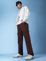 Men's Brown Solid Cargo Jeans
