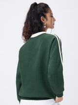Women's Green Casual Typography Full Sleeves Rugby Sweatshirt
