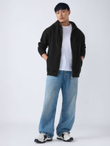 Men's Black Solid Hooded Neck Oversized Hoodie