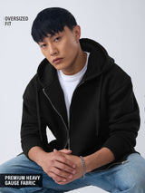 Men's Black Solid Hooded Neck Oversized Hoodie
