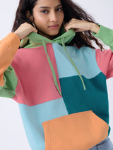 Women's Multicolor Casual Oversized Fit Colorblocked Full Sleeves Hoodie