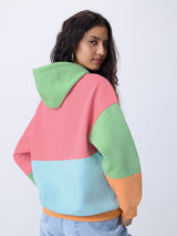 Women's Multicolor Casual Oversized Fit Colorblocked Full Sleeves Hoodie