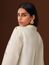 Women's Off White Casual Oversized Fit Embroidered Full Sleeves Shirt