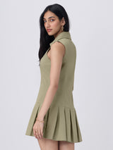 Women's Beige Casual Solid Sleeveless Dress
