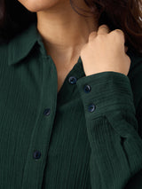 Women's Olive Casual Oversized Fit Solid Full Sleeves Shirt