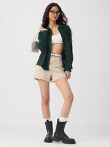 Women's Olive Casual Oversized Fit Solid Full Sleeves Shirt
