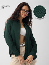 Women's Olive Casual Oversized Fit Solid Full Sleeves Shirt
