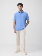 Men's Blue Casual Solid Half Sleeves Polo Tshirt