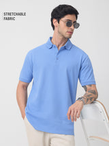 Men's Blue Casual Solid Half Sleeves Polo Tshirt