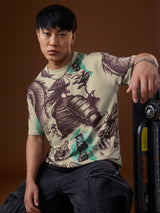 Men's Beige Casual  Half Sleeves Tshirt