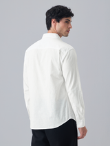 Men's White Casual Solid Full Sleeves Shirt