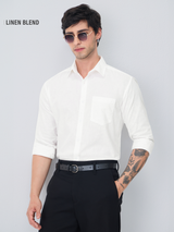 Men's White Casual Solid Full Sleeves Shirt