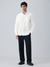 Men's White Casual Solid Full Sleeves Shirt