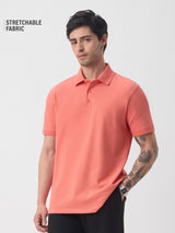 Men's Coral Casual Solid Half Sleeves Polo Tshirt