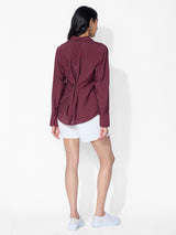 Women's Burgundy Casual Solid Full Sleeves Shirt