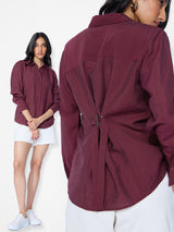 Women's Burgundy Casual Solid Full Sleeves Shirt