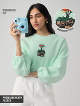 Women's Green Casual Full Sleeves Oversized Sweatshirt