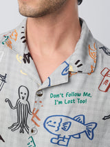 Men's Grey Casual  Half Sleeves Shirt