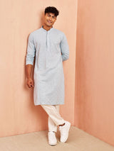 Men's Blue Aqua Schiffli Embroidered Rayon Kurta