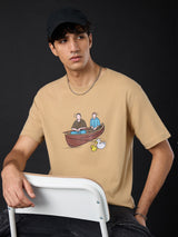 Men's Beige Casual  Half Sleeves Tshirt