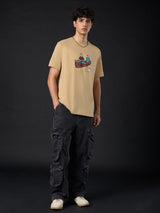 Men's Beige Casual  Half Sleeves Tshirt