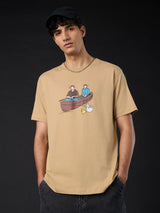 Men's Beige Casual  Half Sleeves Tshirt
