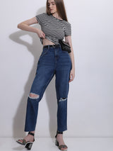 Women's Blue High Rise Ripped Jeans