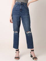 Women's Blue High Rise Ripped Jeans