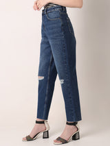 Women's Blue High Rise Ripped Jeans