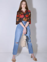 Women's Blue High Rise Ripped Jeans