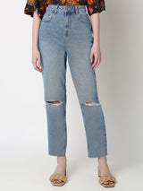 Women's Blue High Rise Ripped Jeans
