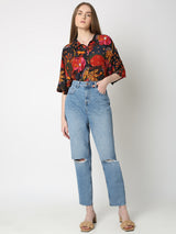 Women's Blue High Rise Ripped Jeans
